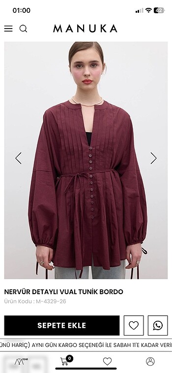m Beden bordo Renk Manuka tunik