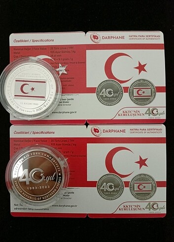 Kıbrıs KKTC nin Kuruluşunun 40. Yılı gümüş sertifikalı çil 