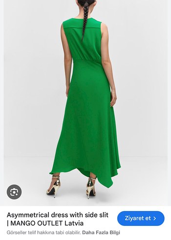 Mango Asimetrik Yeşil V Yakalı Uzun Yırtmaçlı Drapeli Elbise - Görsel 3