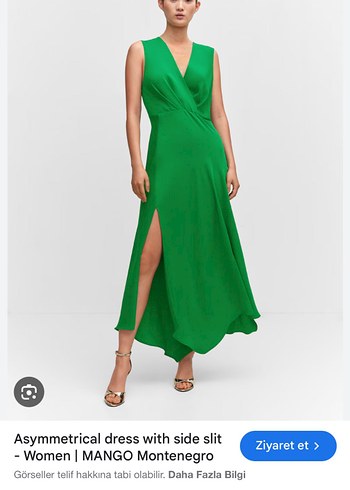 Mango Asimetrik Yeşil V Yakalı Uzun Yırtmaçlı Drapeli Elbise - Görsel 2