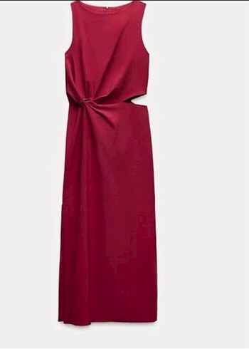 Zara şarap kırmızısı Bordo Drapeli Uzun Elbise