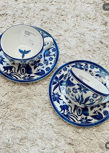 Hm home mavi kuşlu 2 fincan 2 tabak set - Görsel 3