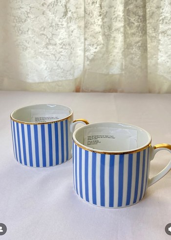 Hm Home Mavi Çizgili İnce Altın gold Kenarlı Kupa fincan - Görsel 2