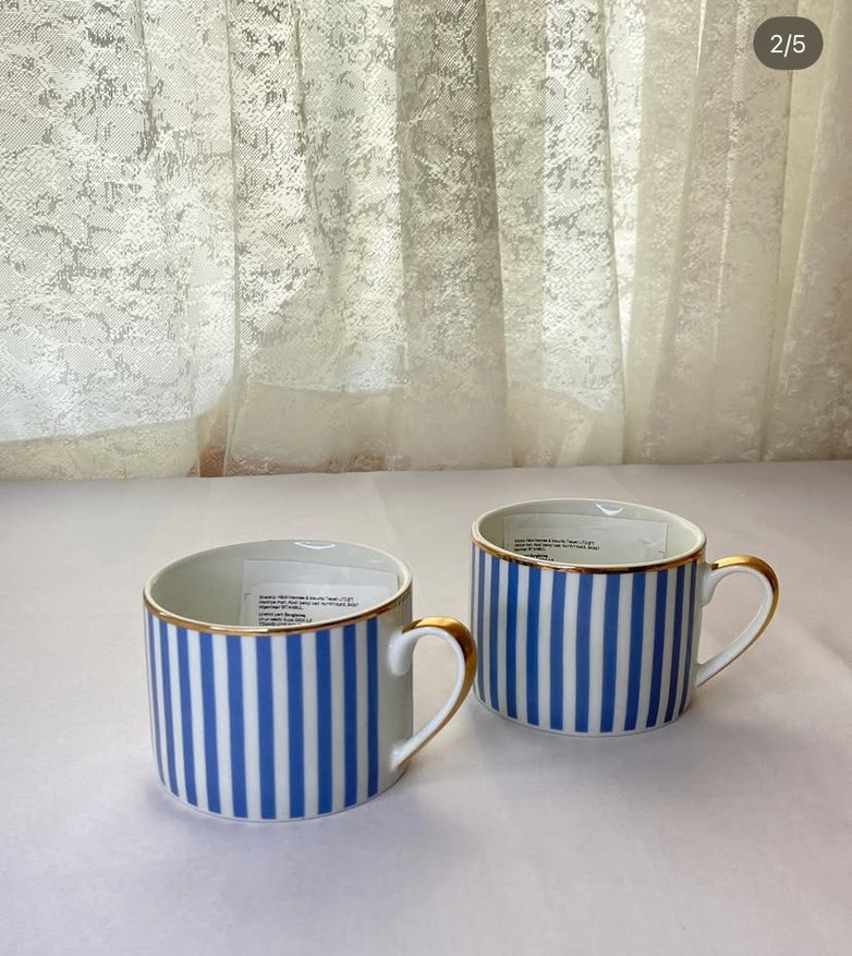 Hm Home Mavi Çizgili İnce Altın gold Kenarlı Kupa fincan - Görsel 3