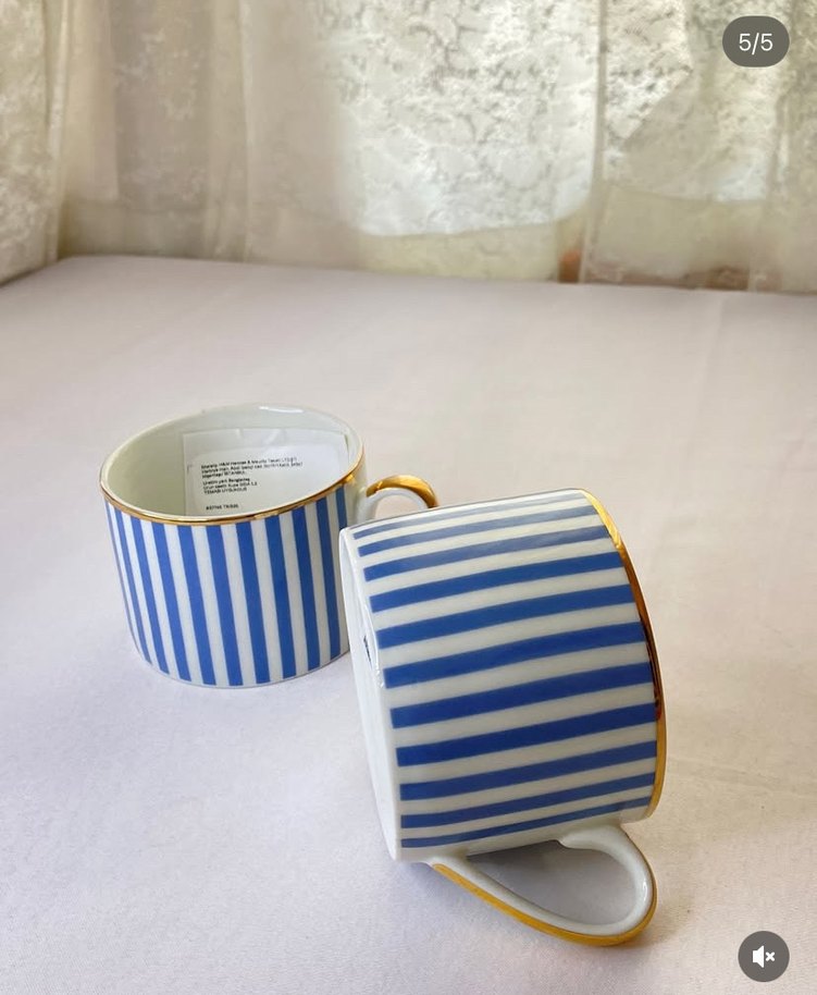 Hm Home Mavi Çizgili İnce Altın gold Kenarlı Kupa fincan - Görsel 4