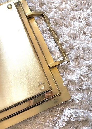 Hm home Gold Tepsi Parlak Altın Renkli Metal Tepsi - Görsel 5