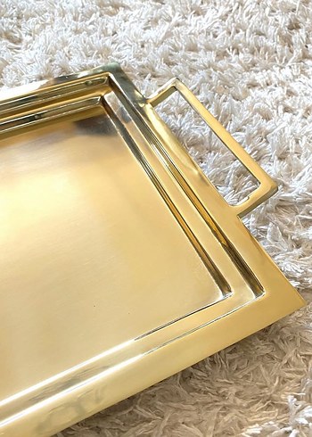 Hm home Gold Tepsi Parlak Altın Renkli Metal Tepsi - Görsel 4