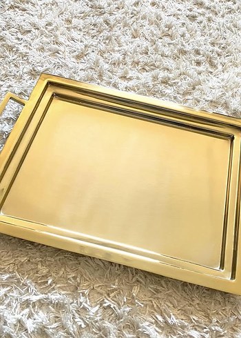 Hm home Gold Tepsi Parlak Altın Renkli Metal Tepsi - Görsel 3