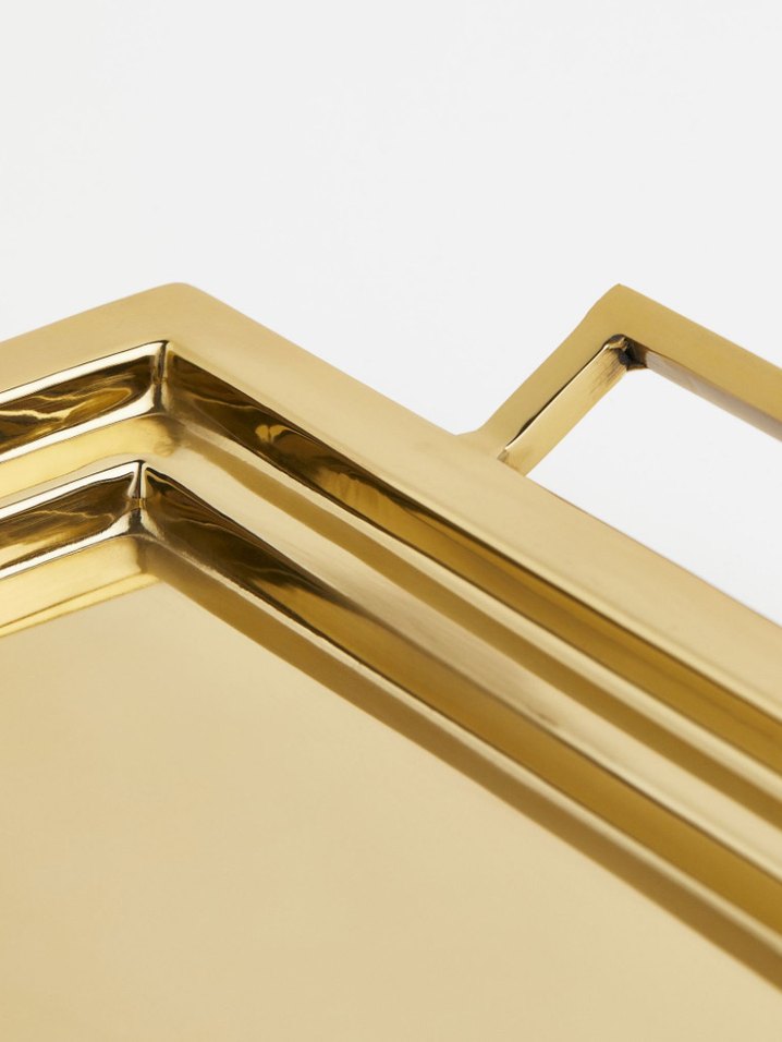 Hm home Gold Tepsi Parlak Altın Renkli Metal Tepsi - Görsel 2