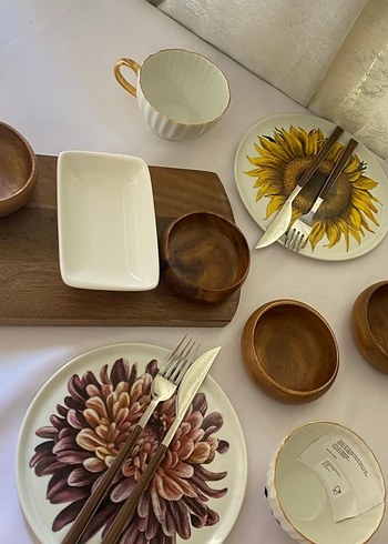 Hm Home Ayçiçeği ve Karanfil Desenli Pasta Tabakları - Görsel 4