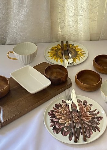 Hm Home Ayçiçeği ve Karanfil Desenli Pasta Tabakları - Görsel 6