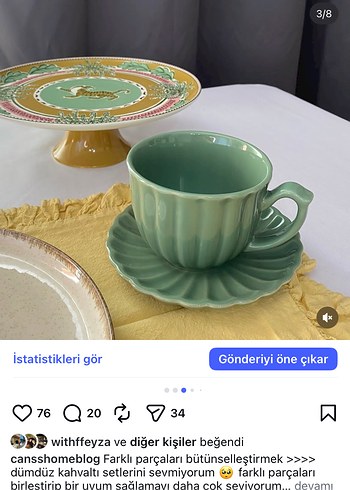 HM Home Yeşil Kupa Fincan ve Tabağı toplam 4 ürün - Görsel 2