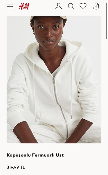 H&M Fermuarlı Sweatshirt Beyaz S/36 Beden