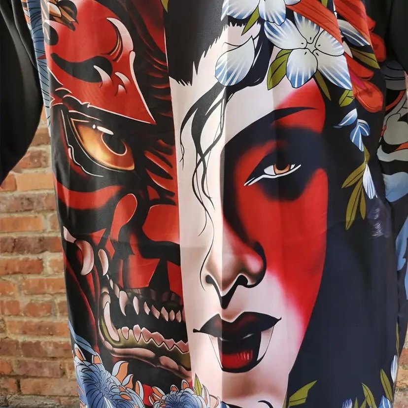 Siyah novelty opera Desenli l Kimono - Görsel 2