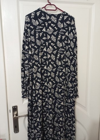 Kadın Lacivert Pilili Uzun Kollu Uzun Elbise - Görsel 3