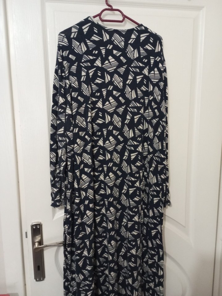 Kadın Lacivert Pilili Uzun Kollu Uzun Elbise - Görsel 3