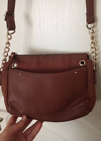 Zincir Detaylı Kahverengi Deri Kadın Çanta - Görsel 2