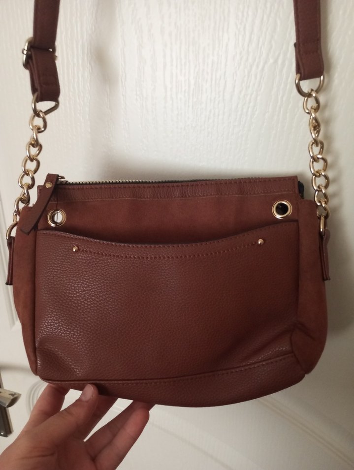 Zincir Detaylı Kahverengi Deri Kadın Çanta - Görsel 2