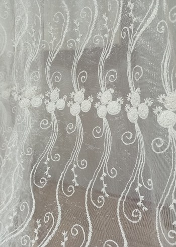 Nakışlı Beyaz Konvansiyonel Tül Perde - Görsel 7