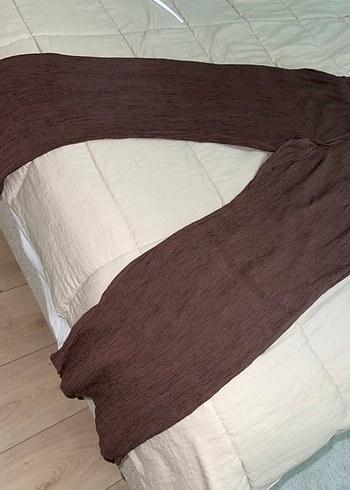 Kadın Kahverengi Keten Pilili Bol Paça Pantolon - Görsel 2