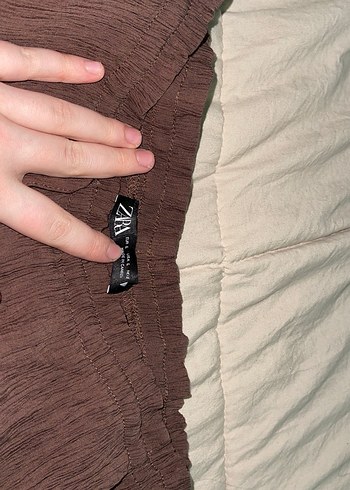 Kadın Kahverengi Keten Pilili Bol Paça Pantolon - Görsel 3