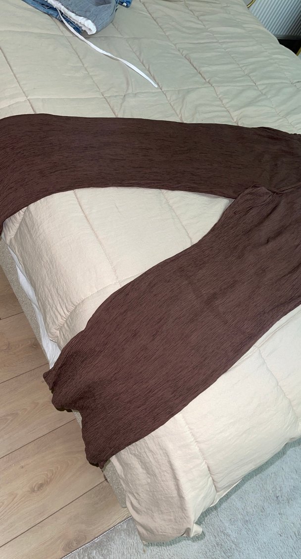 Kadın Kahverengi Keten Pilili Bol Paça Pantolon - Görsel 2