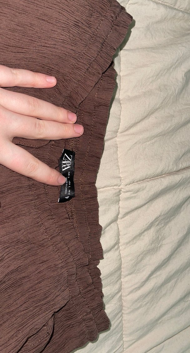 Kadın Kahverengi Keten Pilili Bol Paça Pantolon - Görsel 3