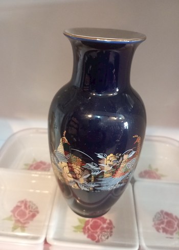 VİNTAGE Mavi Kuş Desenli Vazo - Görsel 3