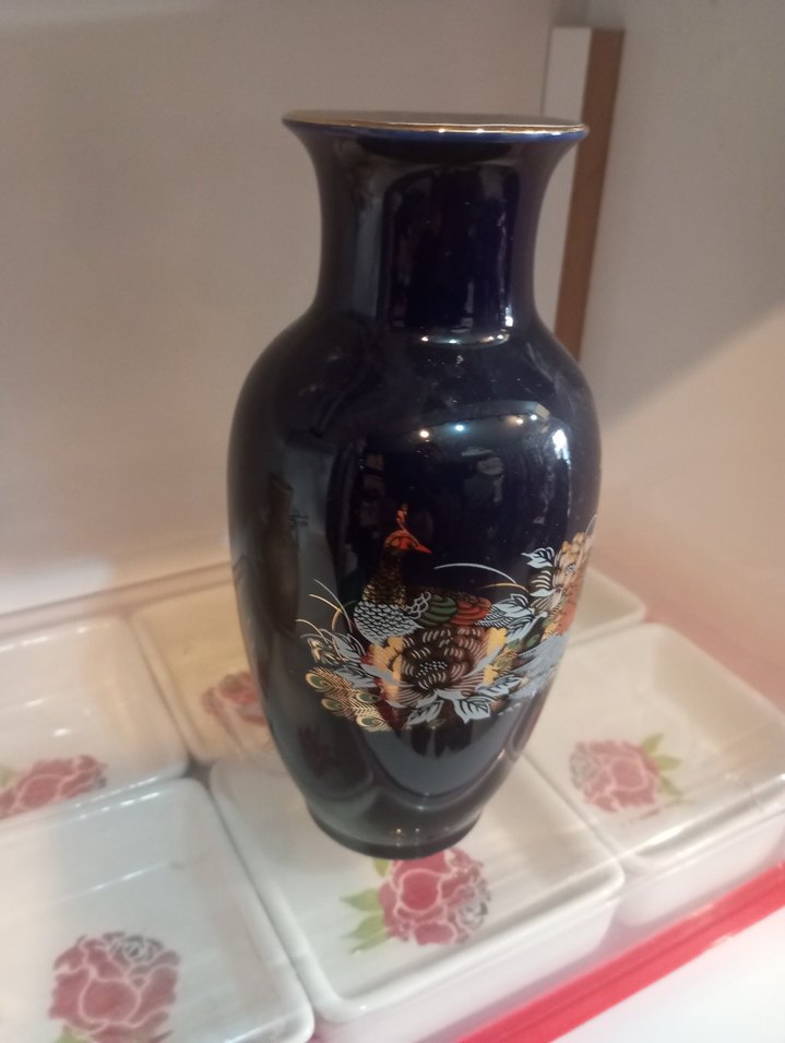 VİNTAGE Mavi Kuş Desenli Vazo - Görsel 4