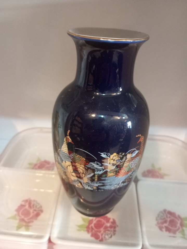 VİNTAGE Mavi Kuş Desenli Vazo - Görsel 3