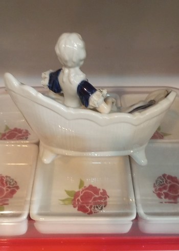 VİNTAGE Mavi Koyu Renkli Porselen Kadın Biblo - Görsel 5