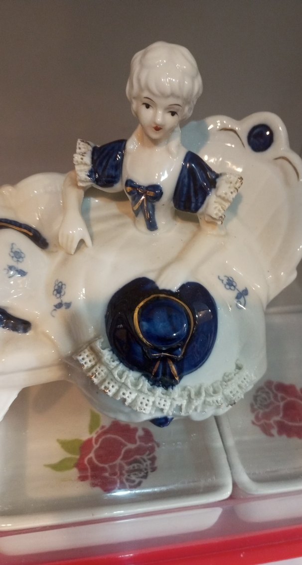 VİNTAGE Mavi Koyu Renkli Porselen Kadın Biblo - Görsel 2