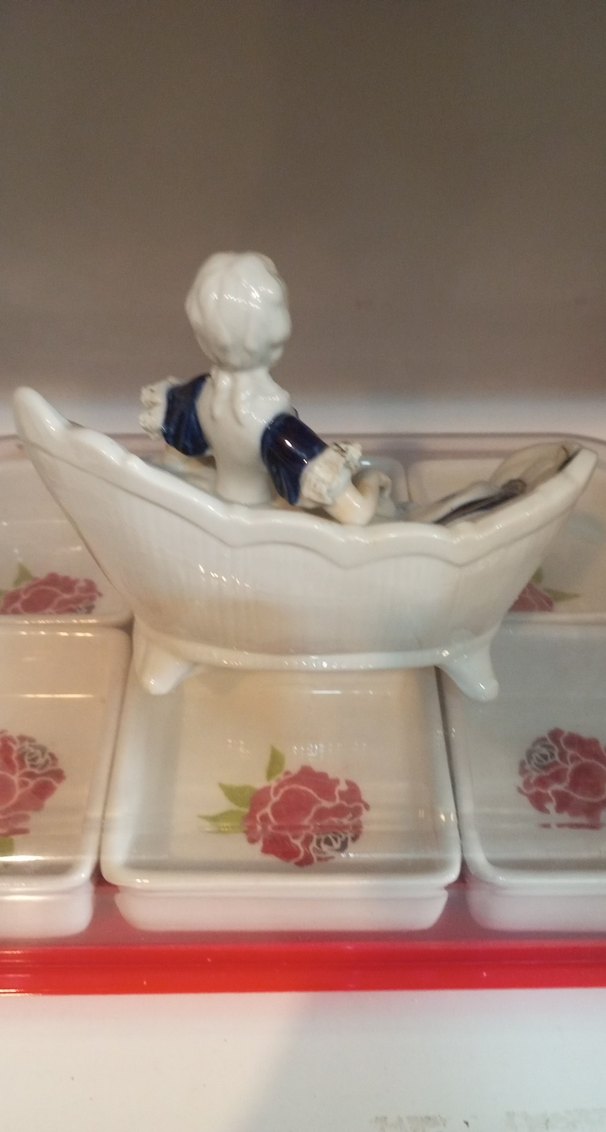 VİNTAGE Mavi Koyu Renkli Porselen Kadın Biblo - Görsel 5