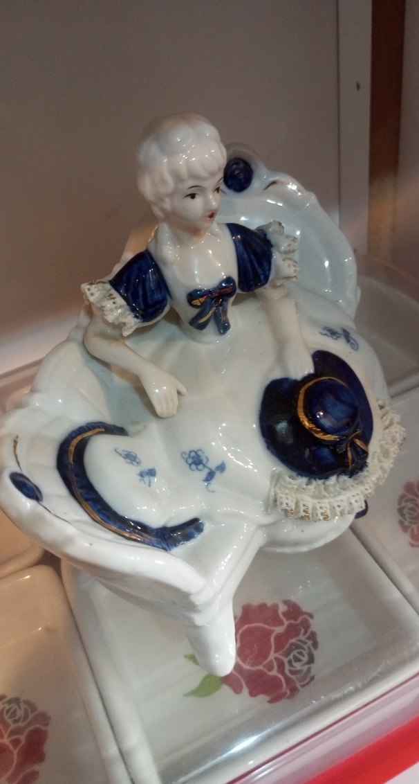 VİNTAGE Mavi Koyu Renkli Porselen Kadın Biblo - Görsel 3