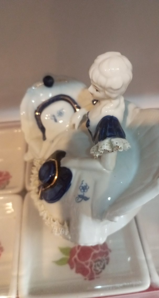 VİNTAGE Mavi Koyu Renkli Porselen Kadın Biblo - Görsel 4