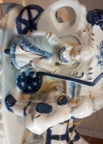 VİNTAGE Beyaz ve Lacivert Atlı At Arabası Biblo - Görsel 4