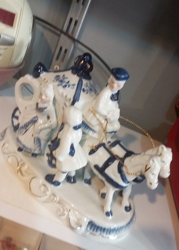 VİNTAGE Beyaz ve Lacivert Atlı At Arabası Biblo - Görsel 2