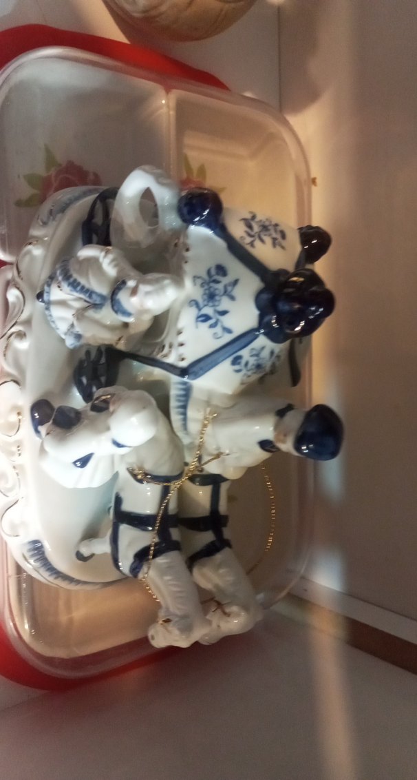 VİNTAGE Beyaz ve Lacivert Atlı At Arabası Biblo - Görsel 3