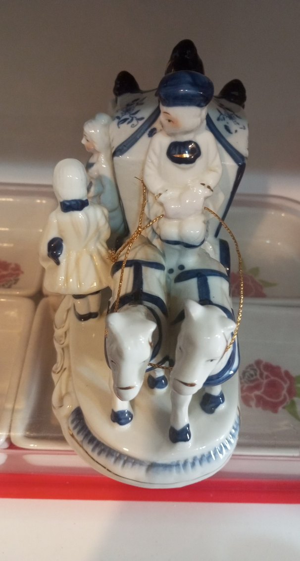 VİNTAGE Beyaz ve Lacivert Atlı At Arabası Biblo - Görsel 5