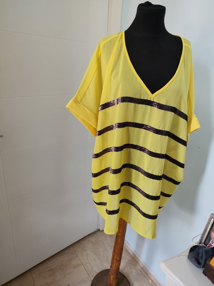 Canlı Sarı Siyah Çizgili Rahat Tunik — görsel 2/5