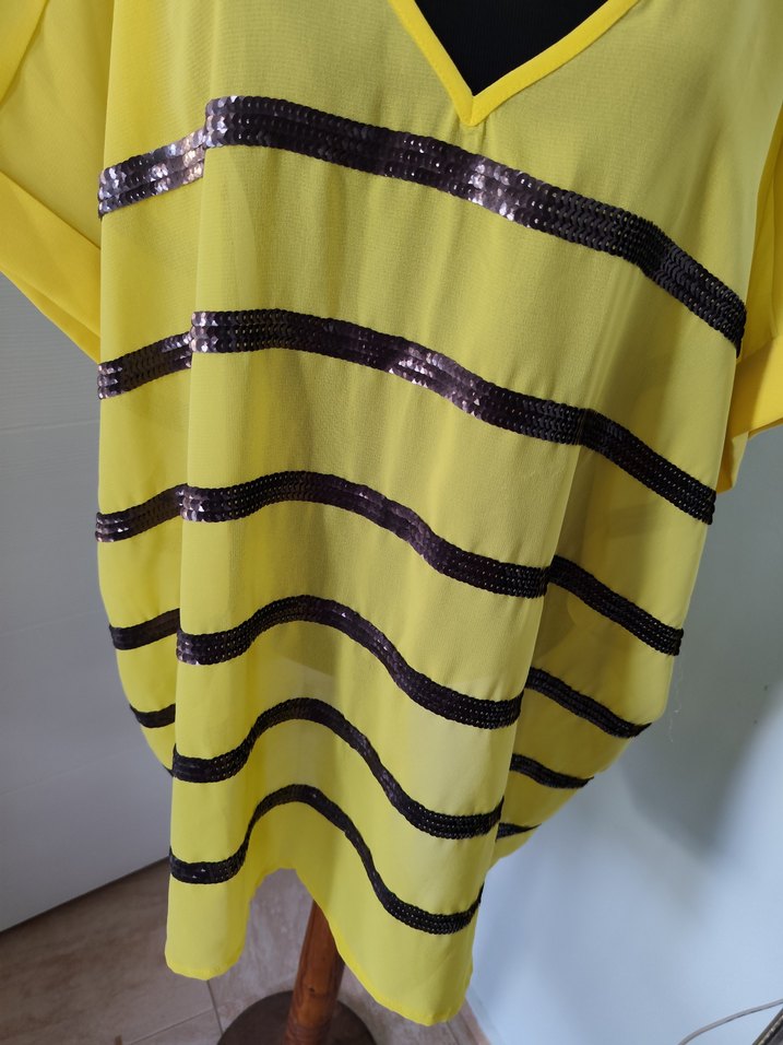 Canlı Sarı Siyah Çizgili Rahat Tunik — görsel 3/5