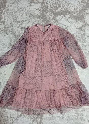 Pembe Uzun Kollu Fırfırlı Bohem Kız Elbisesi