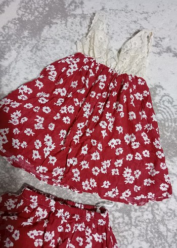 9 Yaş Beden Kız Çocuk Nakışlı Açık Bordo Dantel Etekli Takım