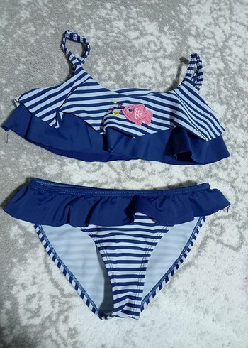 Kız Çocuk Mavi Çizgili Bikini Takımı