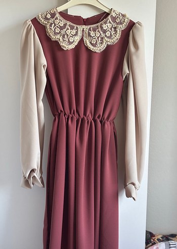Vintage Love Ozel Dikim Vintage Siklikta Bordo Dantel Detayli Elbise