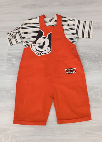 Mickey Mouse Baskılı Kırmızı Erkek Salopet