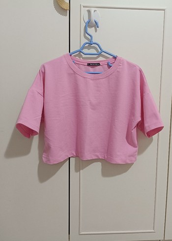Pembe Kadın Kısa Kollu Crop Top