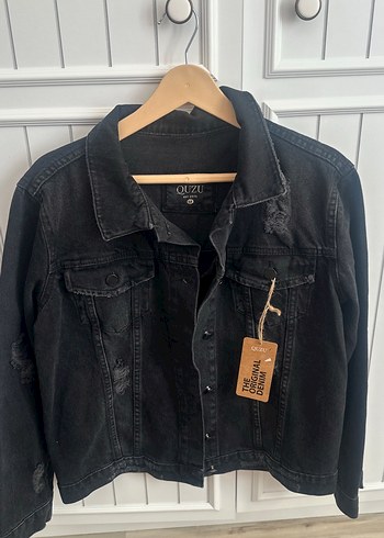 Quzu Siyah Kadın Denim Ceket Düğmeli Rahat Kesim