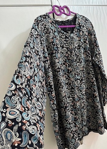 Bohem V Yaka Uzun Kollu Gri Tunik - Görsel 3