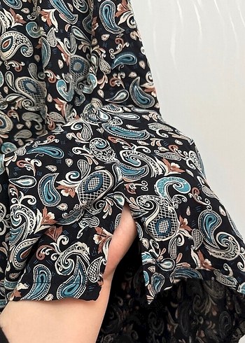 Bohem V Yaka Uzun Kollu Gri Tunik - Görsel 4